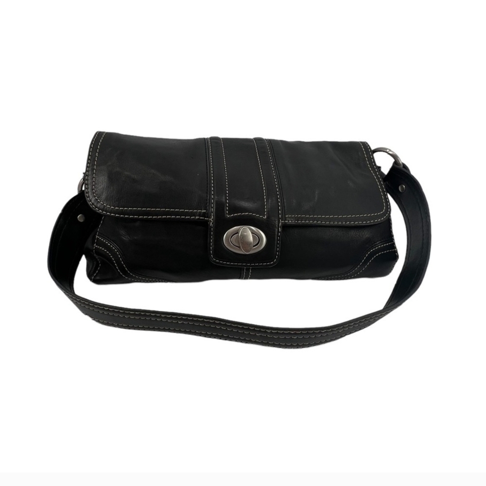 East 5th Black Leather Turn Lock Shoulder Bag